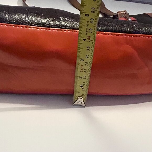 - La Diva Patent  Leather Orange Brown Color Block Handbag, The East/West … - Picture 13 of 17